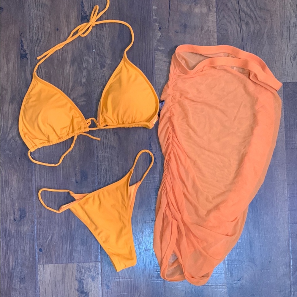 IconSwim Orange Bikini Set with Cover Up Mesh Skirt
